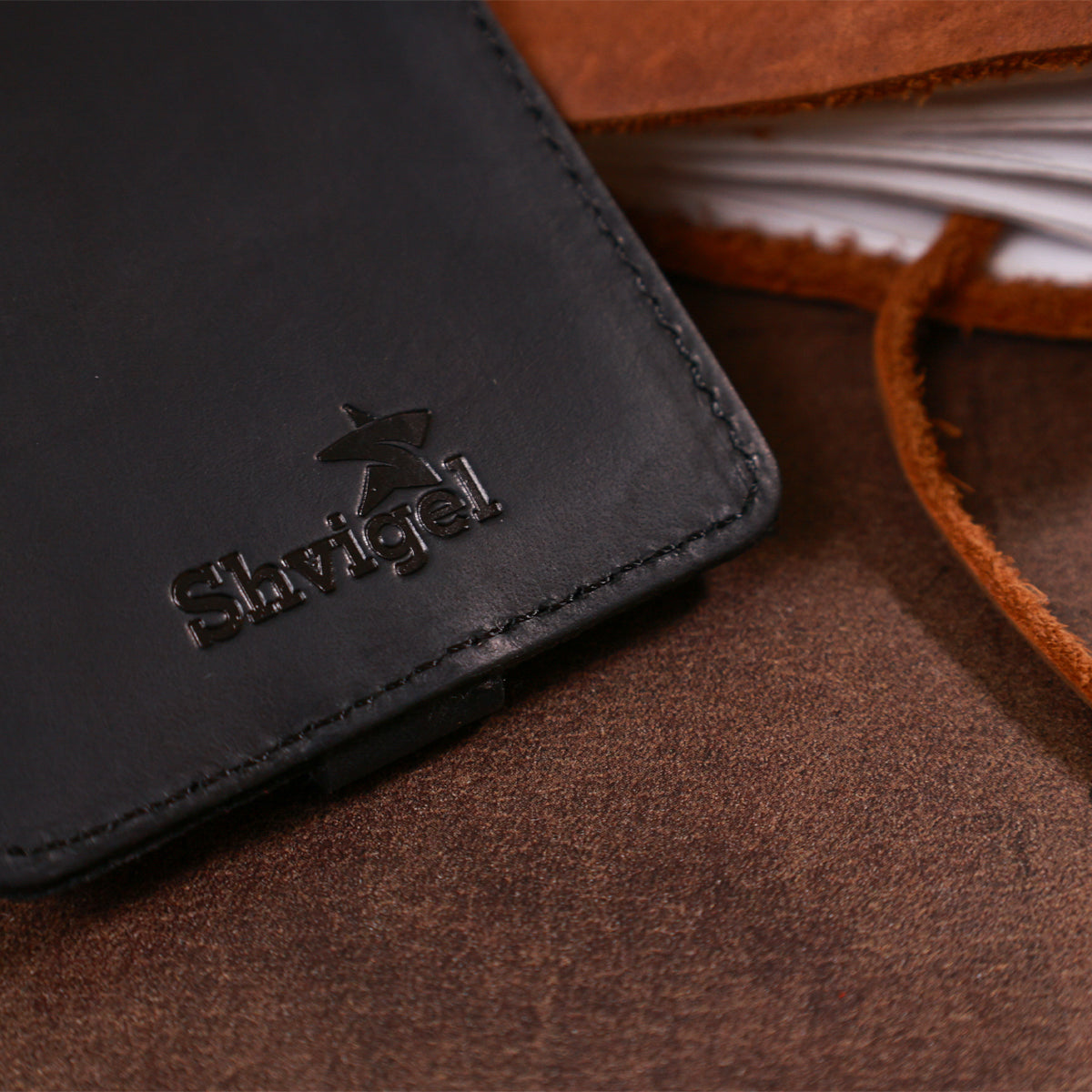 Leather Luggage Tag SHVIGEL 16554 Black Genuine Leather Made in Ukraine