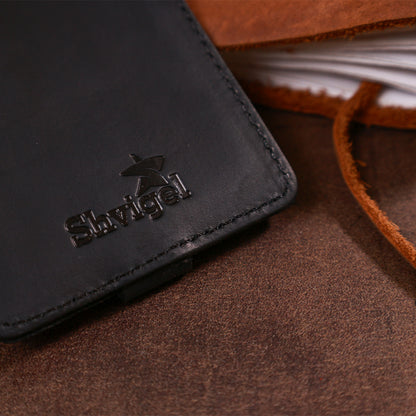 Leather Luggage Tag SHVIGEL 16554 Black Genuine Leather Made in Ukraine