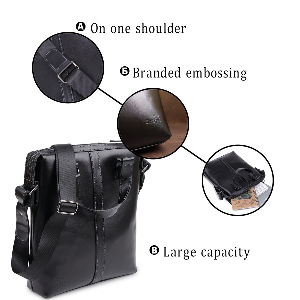 Genuine Leather Men's Bag SHVIGEL 11287 Black, Handcrafted in Ukraine, Durable Design