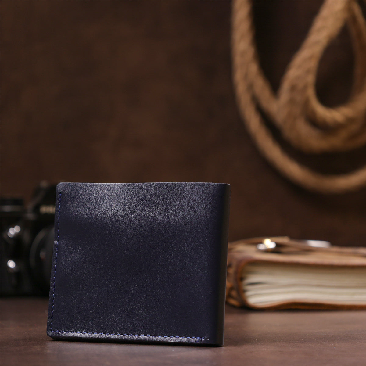 Men's Leather Wallet with Coin Pocket SHVIGEL 16212 Blue - Genuine Leather, Ukraine Made