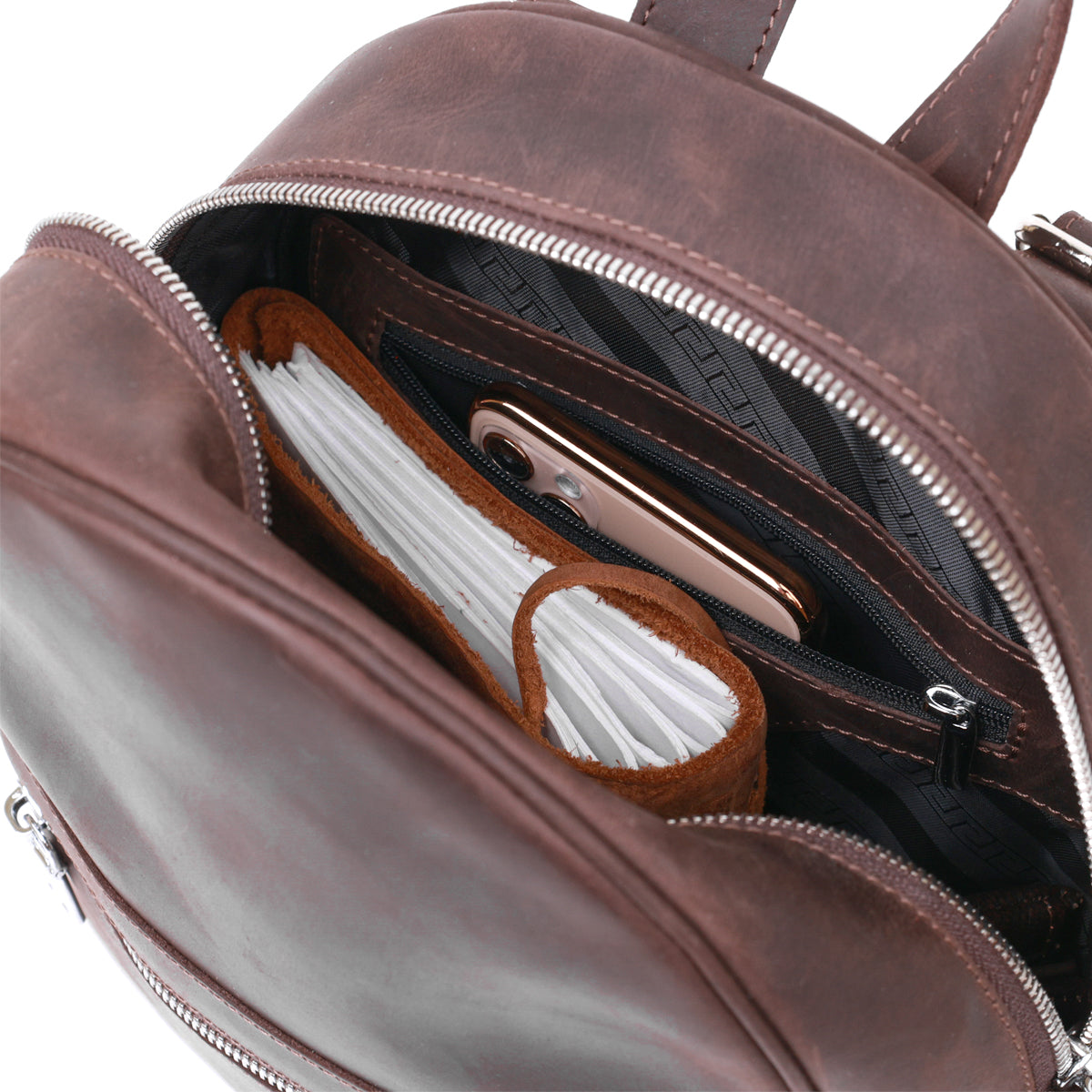 Vintage Women's Backpack SHVIGEL 16314 Brown Natural Leather Design
