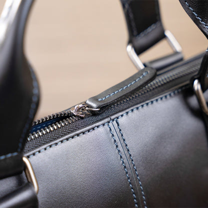 SHVIGEL Leather Laptop Bag 11248 Black Smooth Genuine Leather Design