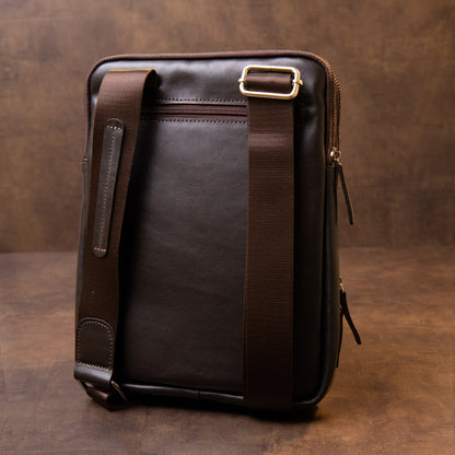 Stylish Tablet Bag SHVIGEL 11282 Brown Smooth Leather with Zipper Pocket