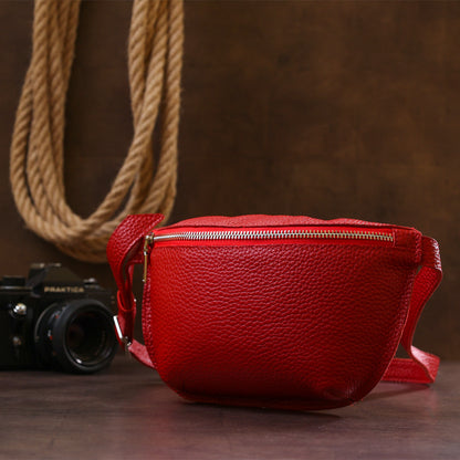 Women's Genuine Leather Belt Bag by SHVIGEL, Article 16372, Red Color, Made in Ukraine