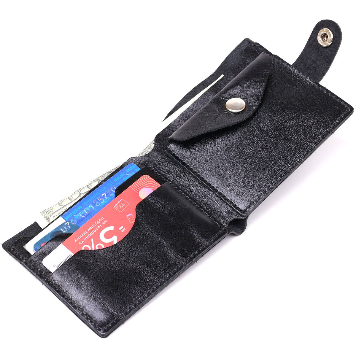 Leather Men's Wallet SHVIGEL 16439 Black Genuine Leather Handmade in Ukraine