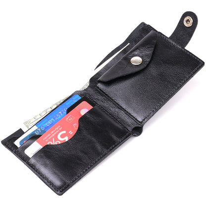 Leather Men's Wallet SHVIGEL 16439 Black Genuine Leather Handmade in Ukraine
