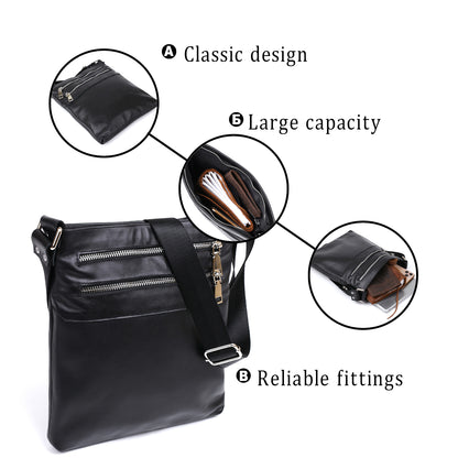 Men's Leather Shoulder Bag SHVIGEL 11602 Black Natural Leather Handmade Ukraine