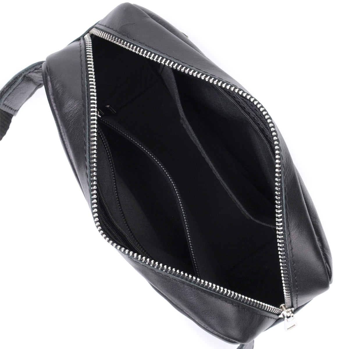 Rectangular Men's Banana Bag SHVIGEL 22825 Black Glossy Leather Made in Ukraine
