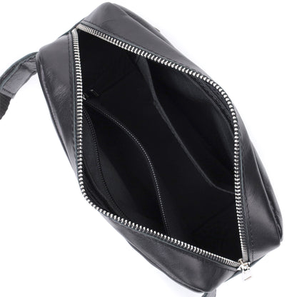 Rectangular Men's Banana Bag SHVIGEL 22825 Black Glossy Leather Made in Ukraine
