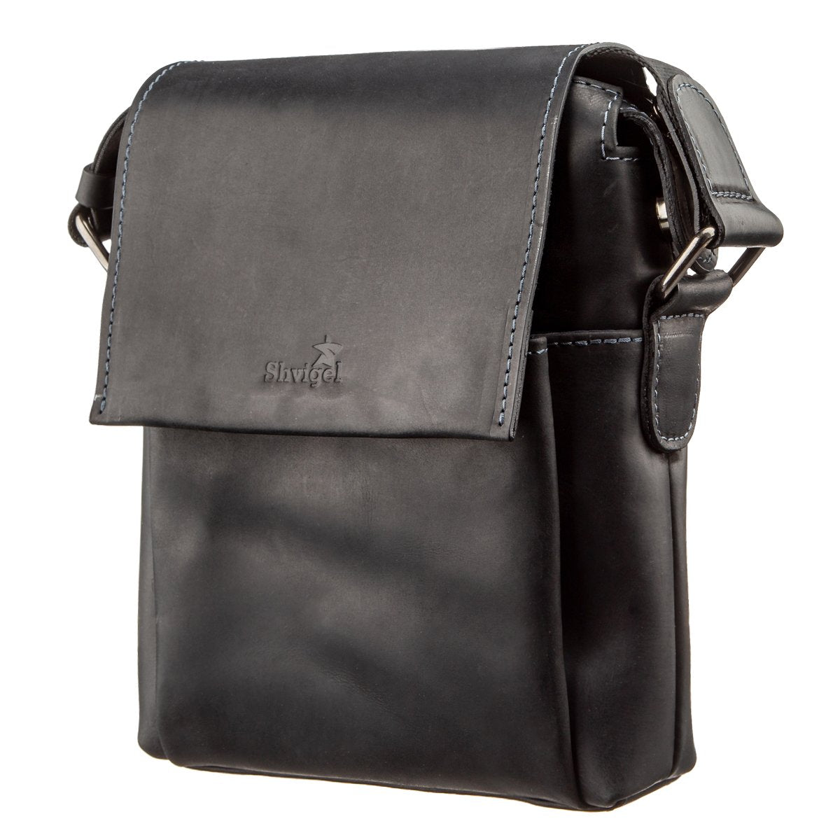 Men's Matte Leather Bag SHVIGEL 11173 Black Natural Leather Stylish Design