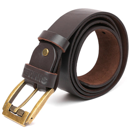 Men's Leather Belt by SHVIGEL 00023 Brown - Genuine Leather from Ukraine