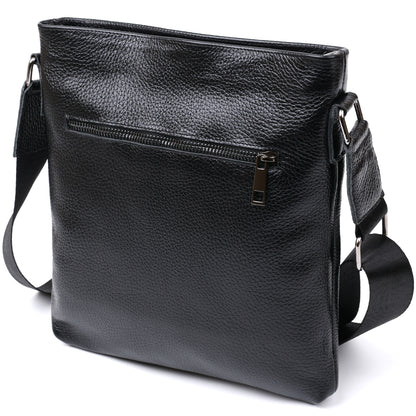Leather Crossbody Bag SHVIGEL 11603 Black, Durable Natural Leather, Made in Ukraine