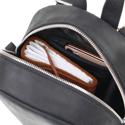 Vintage Universal Backpack SHVIGEL 16313 Black Natural Leather Made in Ukraine