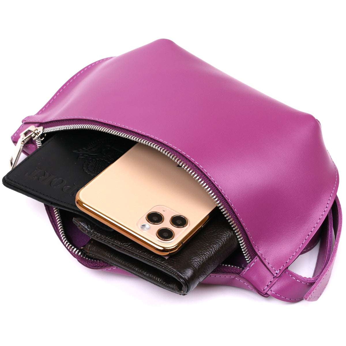 Bright Purple SHVIGEL Leather Fanny Pack 16386 - Natural Leather, Ukraine Made
