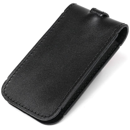 Compact Leather Key Holder with Strap SHVIGEL 13988 Black, Natural Leather, Made in Ukraine