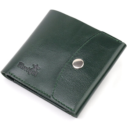 Universal Leather Wallet SHVIGEL 16619 Green Made in Ukraine, Genuine Leather