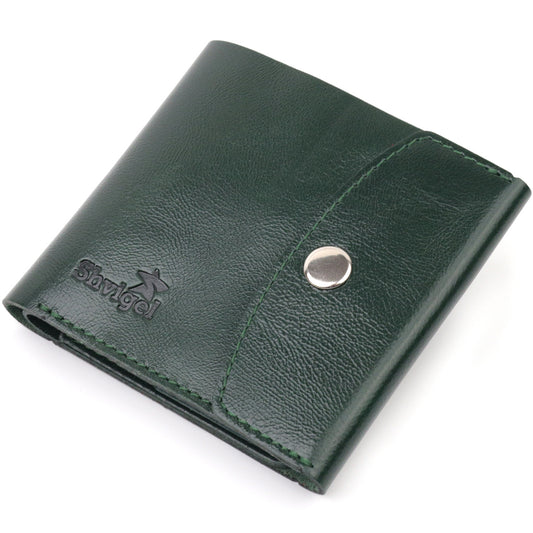 Universal Leather Wallet SHVIGEL 16619 Green Made in Ukraine, Genuine Leather