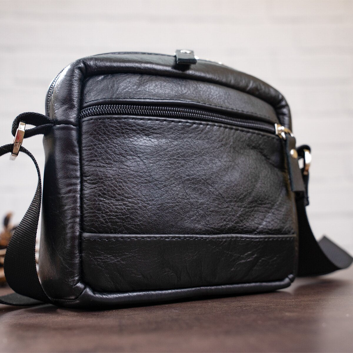 Men's Leather Bag SHVIGEL 15213 Black Genuine Leather Handmade from Ukraine