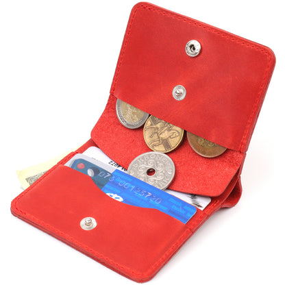 Vintage Leather Wallet for Women by SHVIGEL 16602 Red - Made in Ukraine, Natural Leather