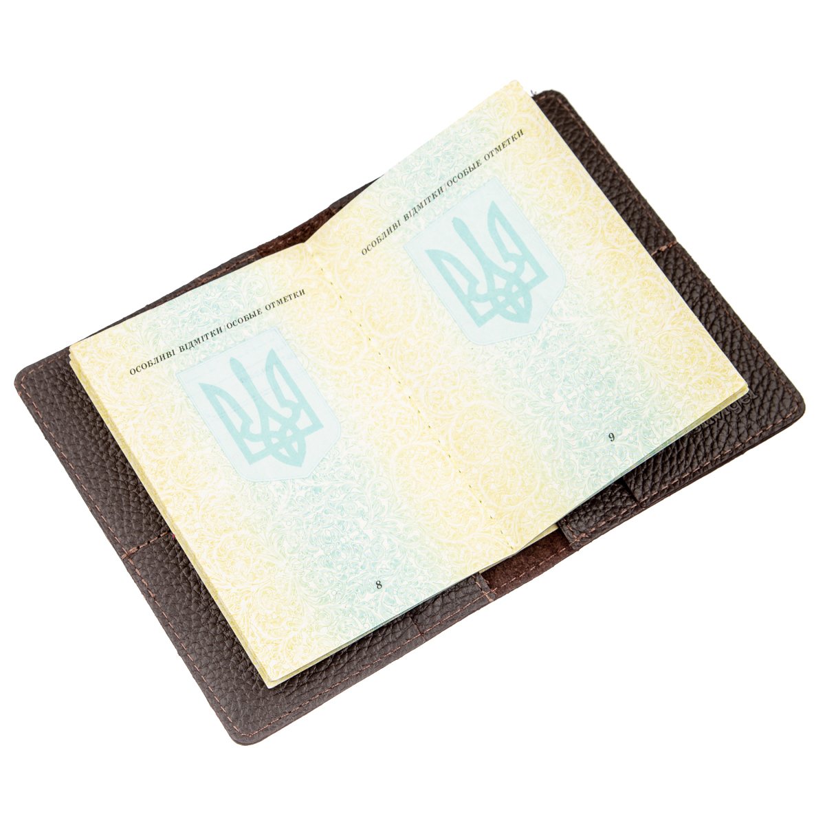 Leather Passport Cover Wallet SHVIGEL 13960 Brown Genuine Leather Handmade from Ukraine