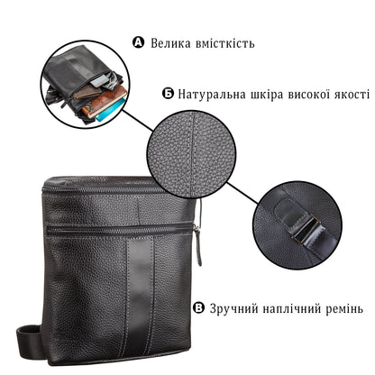 Men's Leather Bag SHVIGEL 11102 Black Genuine Leather Made in Ukraine