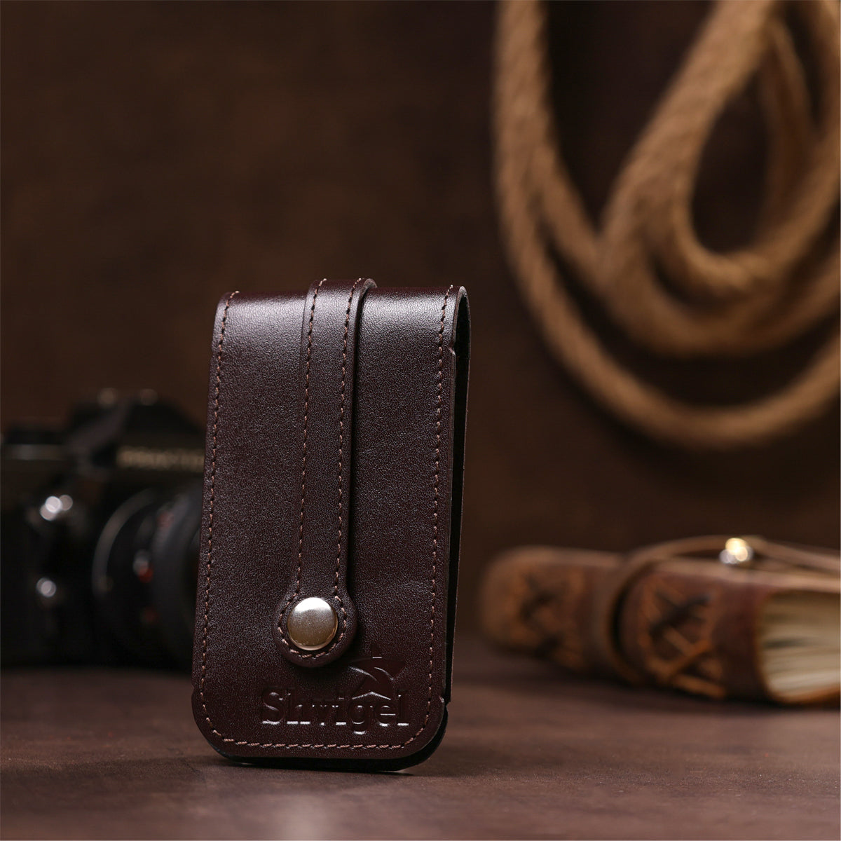 Compact Leather Key Holder with Strap SHVIGEL 13989 Brown Genuine Leather for Keys