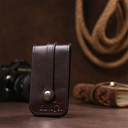 Compact Leather Key Holder with Strap SHVIGEL 13989 Brown Genuine Leather for Keys