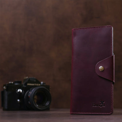 Vertical Women's Wallet SHVIGEL 16178 Vintage Leather with Buttons Burgundy, Made in Ukraine
