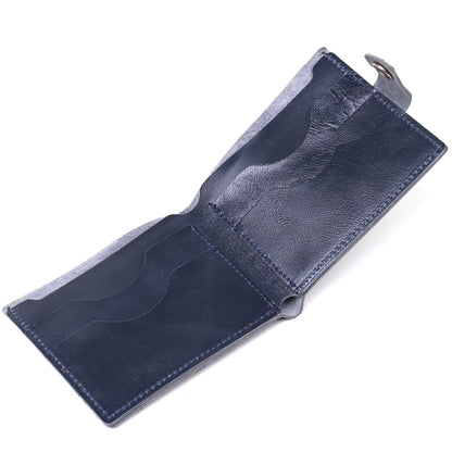 Compact Blue Leather Wallet for Men - SHVIGEL Art. 16465, Natural Leather, Made in Ukraine
