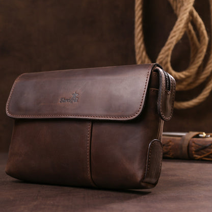 Men's Leather Clutch SHVIGEL 11085 Brown Natural Leather High-Quality Design
