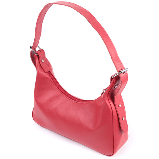 Bright Leather Baguette Bag with Adjustable Strap SHVIGEL 22832 Red, Made in Ukraine