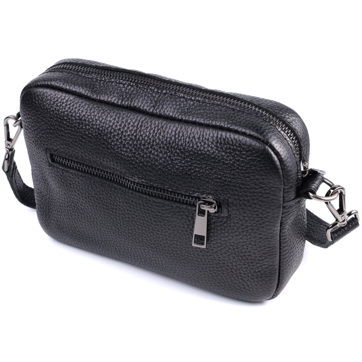Classic Crossbody Bag Made of Grain Leather by SHVIGEL 22842 - Black Color, Premium Quality
