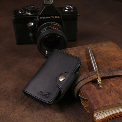 Vertical Business Card Holder SHVIGEL 13909 Leather Black for Cards, Ukrainian Craftsmanship