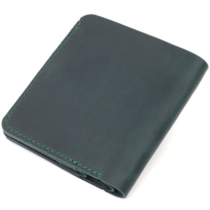 Vintage Leather Wallet SHVIGEL 16603 Green - Handmade in Ukraine, Genuine Leather