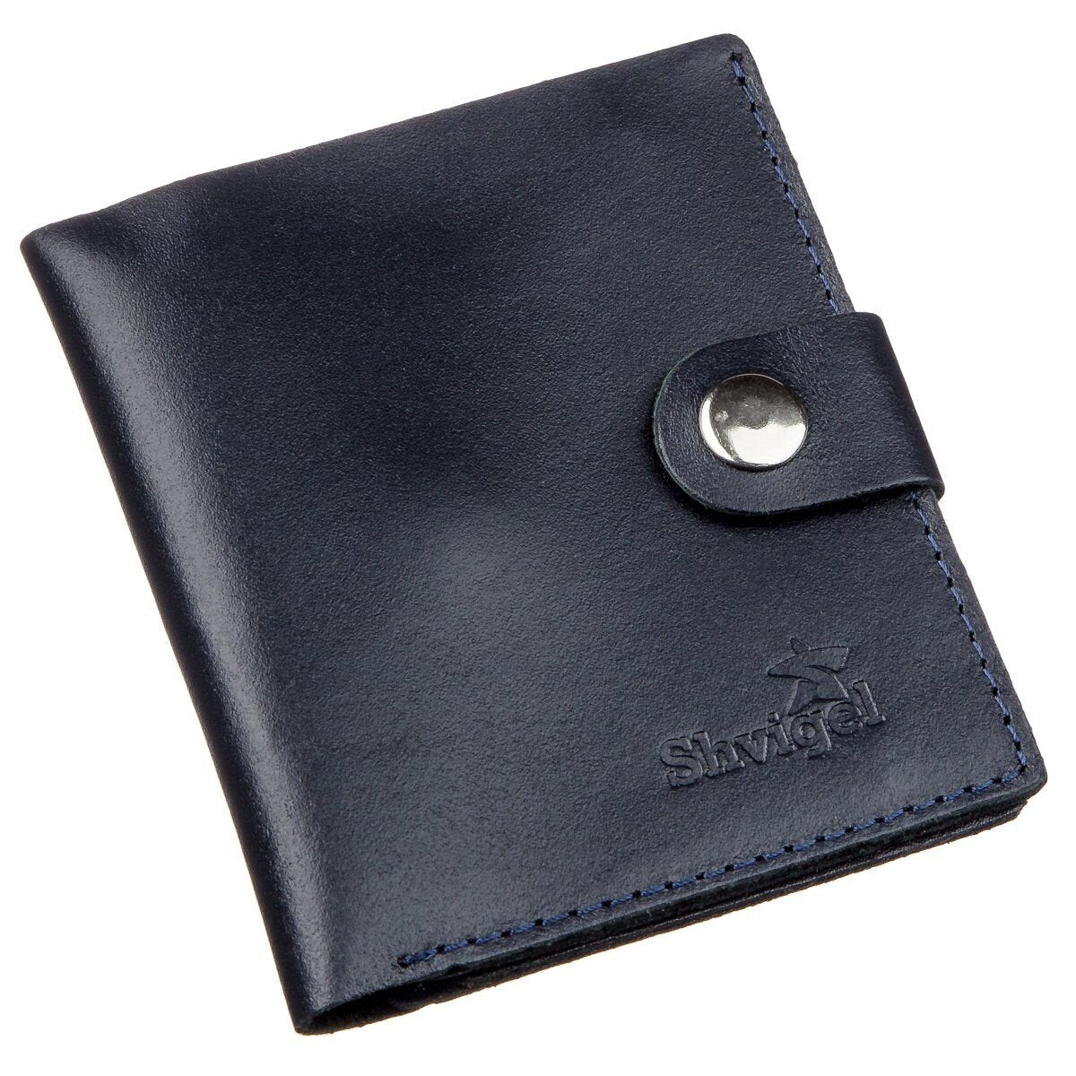 Vertical Men's Leather Wallet with Coin Pocket SHVIGEL 16224 Blue - Genuine Leather from Ukraine