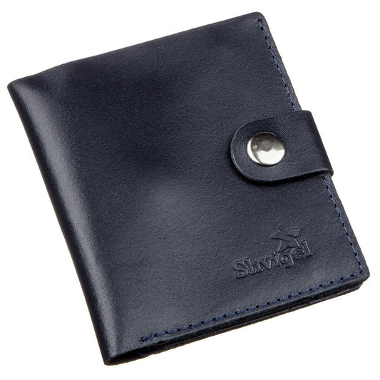 Vertical Men's Leather Wallet with Coin Pocket SHVIGEL 16224 Blue - Genuine Leather from Ukraine