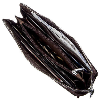 Men's Matte Leather Clutch SHVIGEL 16189 Brown Authentic Ukrainian Design Natural Leather