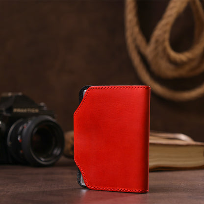 Vertical Business Card Holder SHVIGEL 13910 Red Genuine Leather for Business Cards