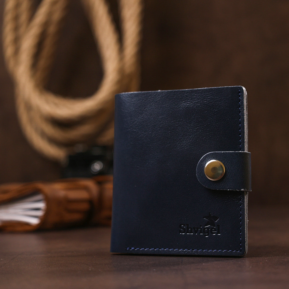 Compact Stylish Wallet SHVIGEL 16486 Blue - Genuine Leather, Made in Ukraine