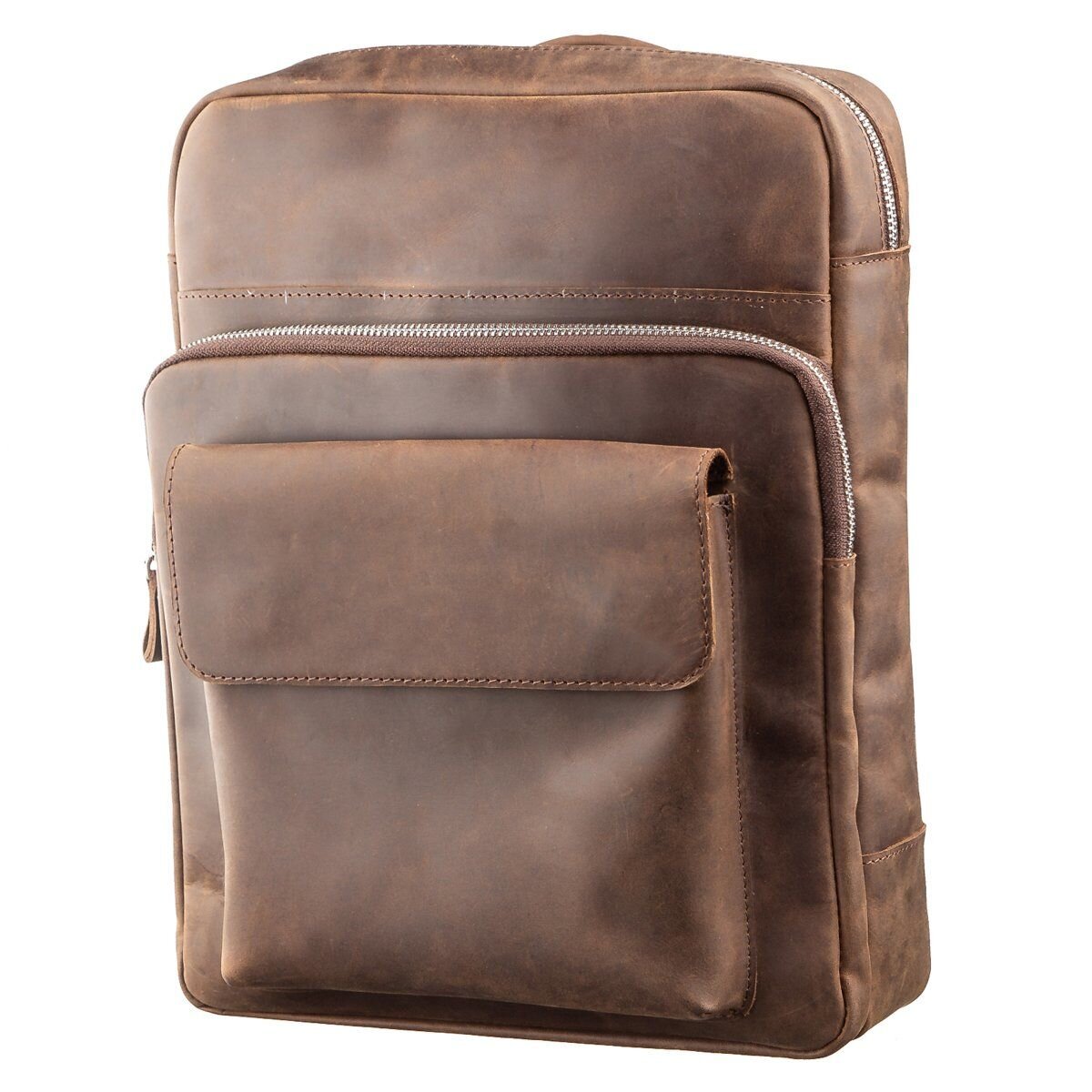 Unisex Backpack SHVIGEL 11175 Brown Matte Leather Natural Skin High Quality