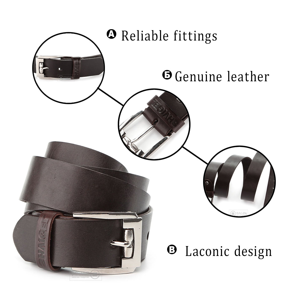 Modern Men's Belt by SHVIGEL, Art. 13785, Genuine Leather, Ukraine-Made, Stylish Design