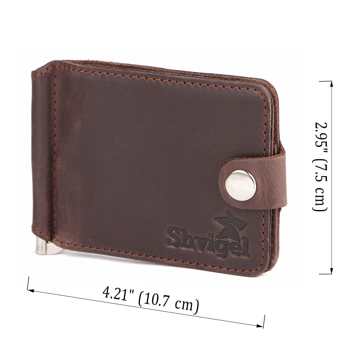 Leather Money Clip SHVIGEL 13786 Brown Premium Quality Natural Leather
