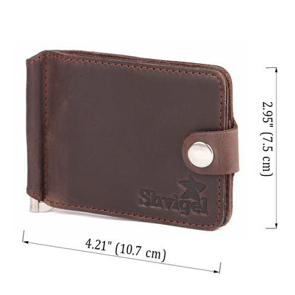 Leather Money Clip SHVIGEL 13786 Brown Premium Quality Natural Leather