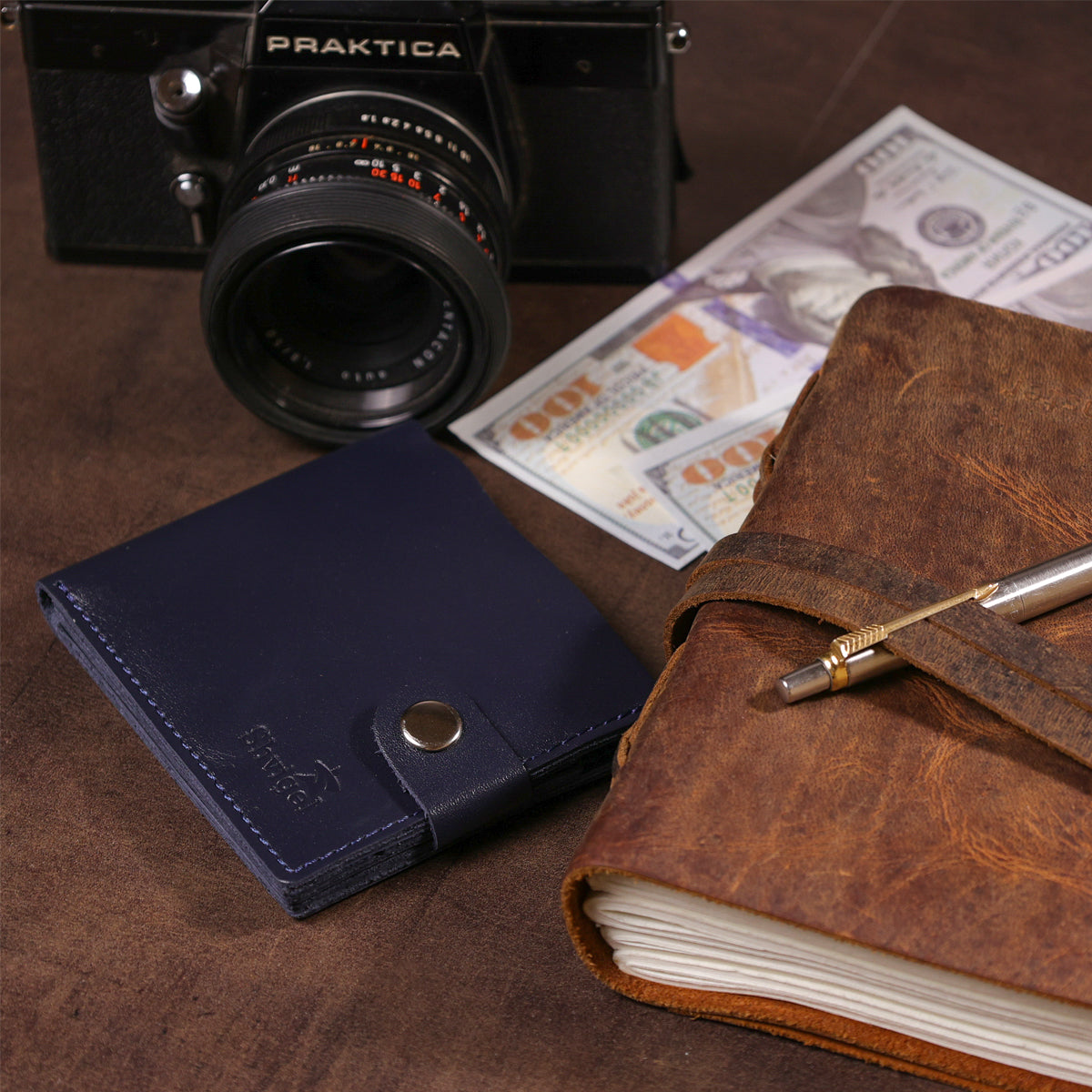 Men's Leather Wallet with Coin Pocket SHVIGEL 16212 Blue - Genuine Leather, Ukraine Made
