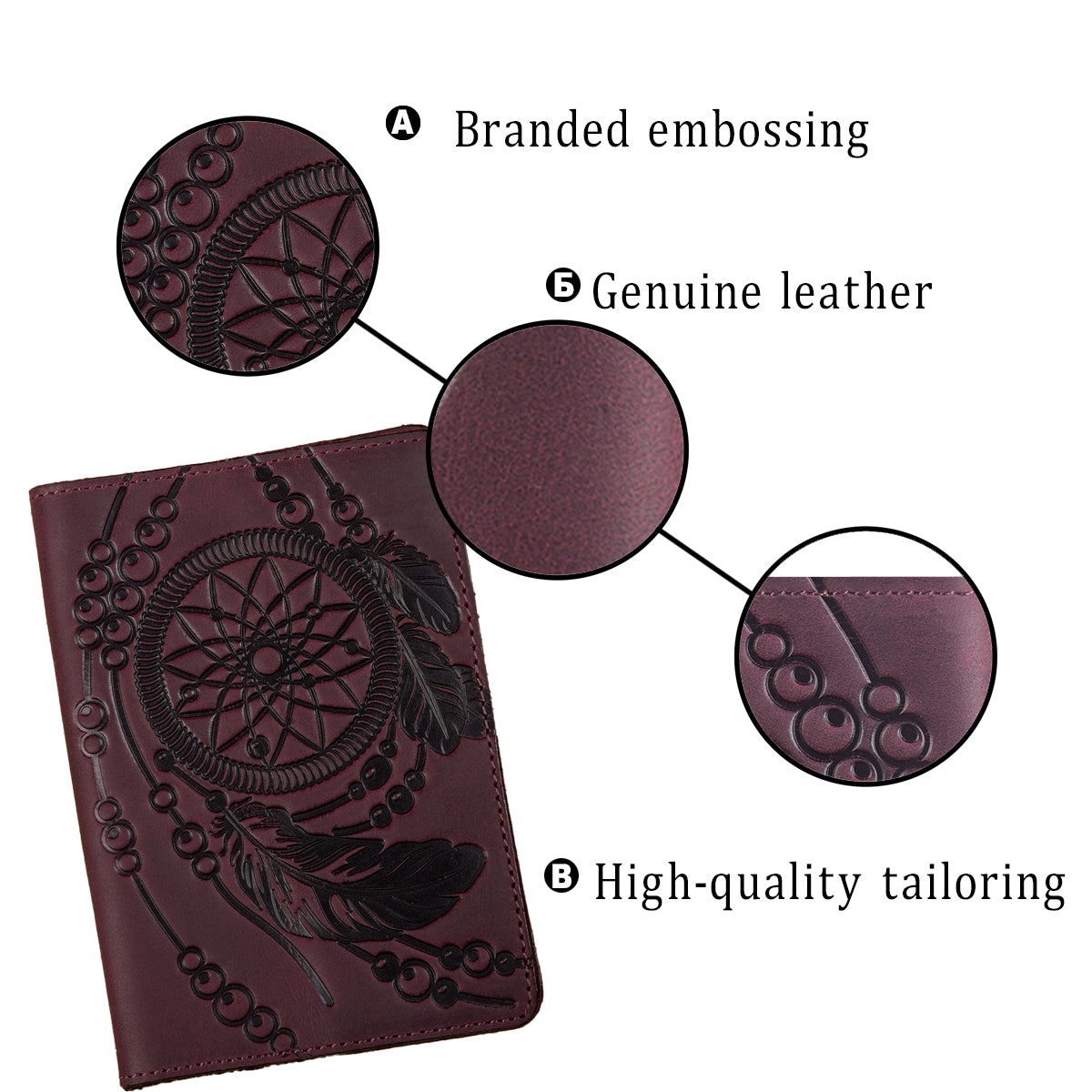 Passport Cover SHVIGEL 13835 Burgundy Genuine Leather Made in Ukraine
