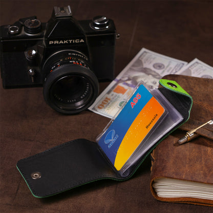 Horizontal Business Card Holder SHVIGEL 13916 Leather Green Natural Leather Quality