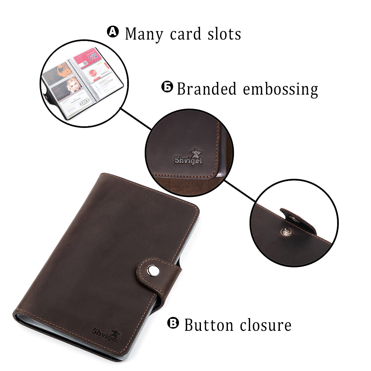 Large SHVIGEL Business Card Holder 13904 Brown Leather for Visiting Cards