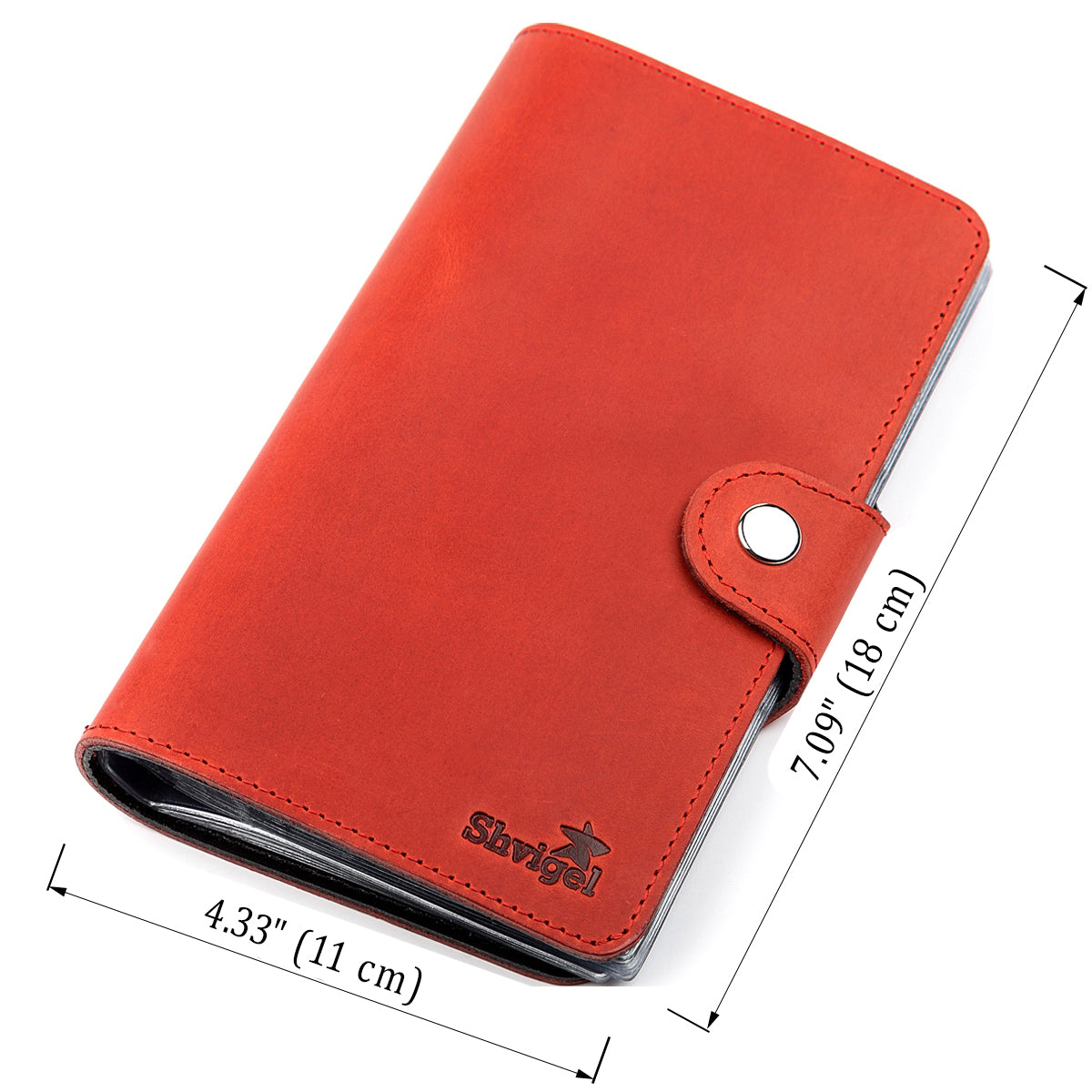 Large Red Leather Business Card Holder SHVIGEL 13907 Ukrainian Natural Leather