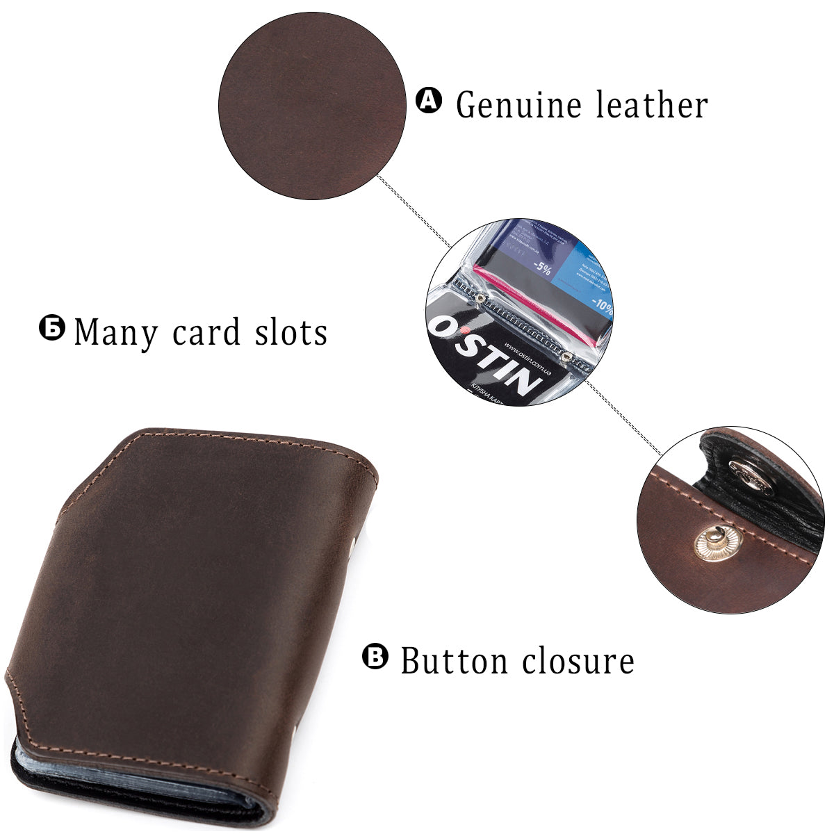 Vertical Business Card Holder SHVIGEL 13908 Leather Brown Natural Skin for Business Cards