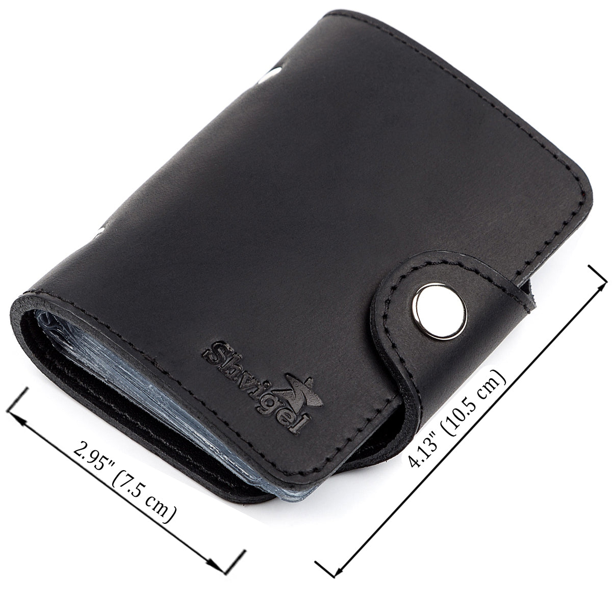 Vertical Business Card Holder SHVIGEL 13909 Leather Black for Cards, Ukrainian Craftsmanship